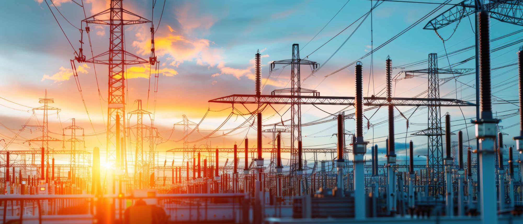 Electrical substation at sunset